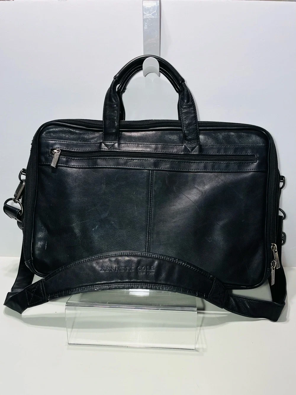 Y2K VTG Kenneth Cole New York Expandable Leather Laptop Briefcase Bag Black